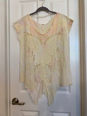 Free People Castaway Embroidered Eyelet Tunic Cream Pink Size XS